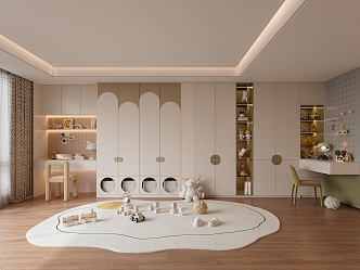 Modern Cream Style Children's Room Wardrobe 3d model