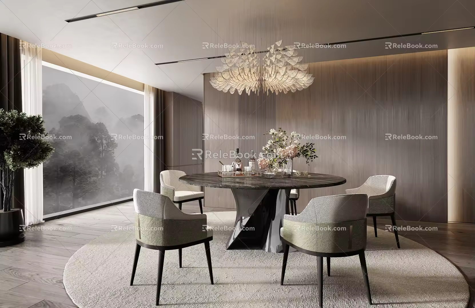 Minotti Miloti modern dining table and chair combination 3d model