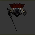 Mythical Warrior Armor With Metallic Spiked Design And Golden Accents Red Cape