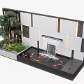 Modern Water Fountain Design With Flowing Water Koi Fish Greenery And Background Wall
