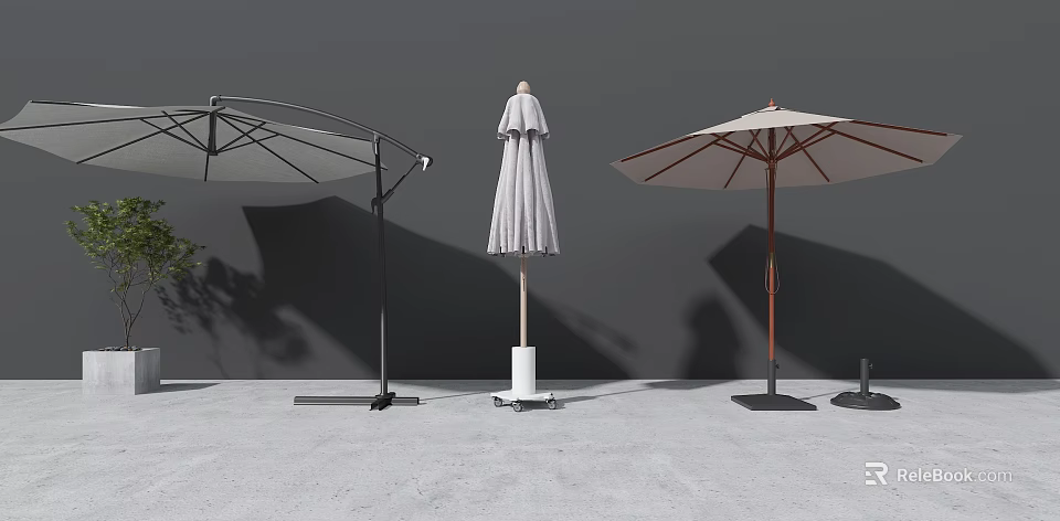 Stylish Outdoor Sunshades With Various Designs And Stable Stands For Garden 3d model 