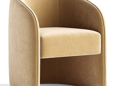Beige Velvet Single Sofa With Modern Curved Arms And Comfortable Seating Design 3d model
