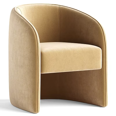 Beige Velvet Single Sofa With Modern Curved Arms And Comfortable Seating Design 3d model
