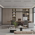 Modern Office Interior Design With Desk Shelves Ergonomic Chairs Green Plant And Windows