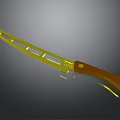 Golden Kitchen Knife With Brown Handle And Hollowed Out Blade Design