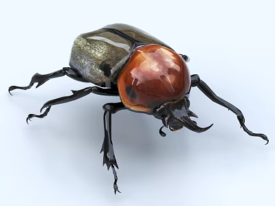 Detailed Flying Beetle With Red Head Metallic Shell Black Legs And Antennae 3d model