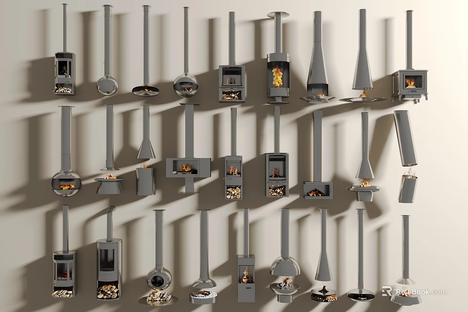 Various Fireplace Designs with Different Styles for Home Interior 3d model