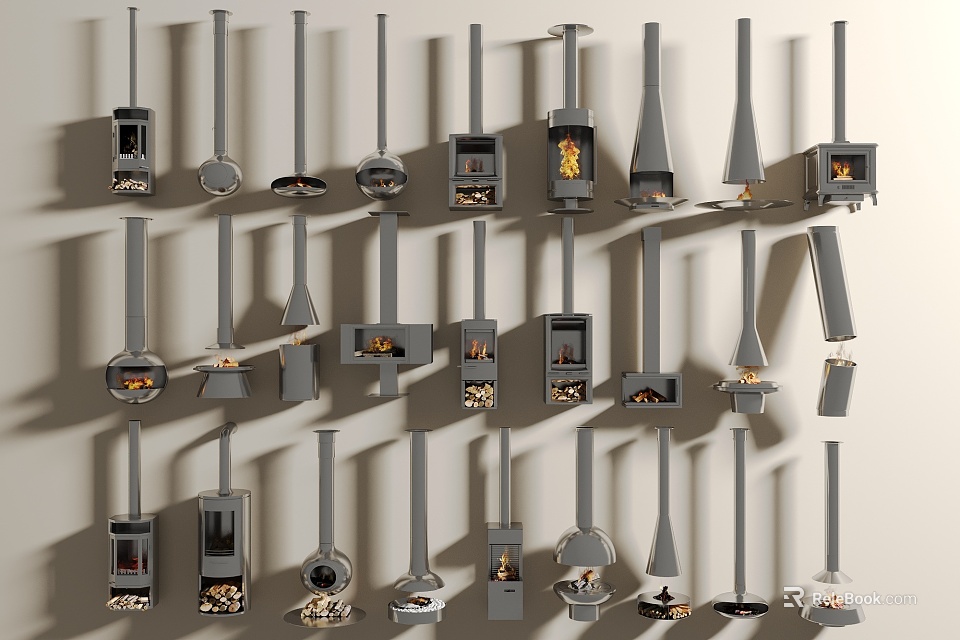 Various Fireplace Designs with Different Styles for Home Interior 3d model 