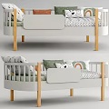 Kids Bed With Wooden Legs Safety Rail Colorful Pillows And Rainbow Polka Dot Sheets