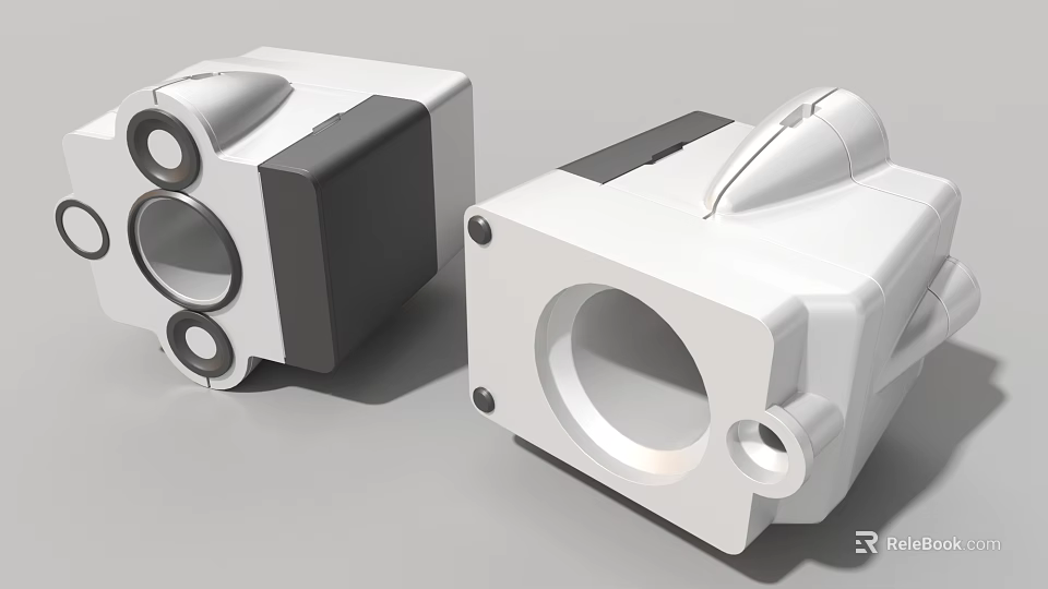 Industrial Equipment Components With White And Black Parts And Circular Openings 3d model 