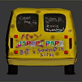 Yellow Cartoon Style Van With Brown Spots Green Graffiti And Red Bottom