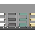 Four Multi Tier Mobile Storage Carts With Wheels In Different Colors 3d model