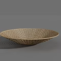 Round Ceramic Bowl With Woven Texture In Natural Tone On Gray Background