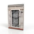 Vintage Industrial Metal Door With Grid Window And Red Bottom Trim
