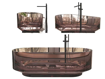Brown Glass Bathtub Modern Sleek Design With Black Faucet Stand For Contemporary Bathroom Interior 3d model
