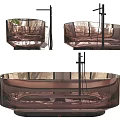 Brown Glass Bathtub Modern Sleek Design With Black Faucet Stand For Contemporary Bathroom Interior