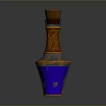 Decorative Household Glass Bottle With Wooden Cap And Carved Purple Blue Design
