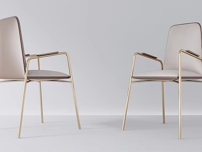 Modern Dining Chairs with Gold Metal Frame and Light Upholstered Seats 3d model