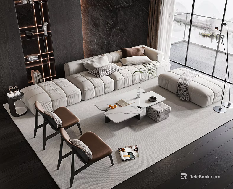 Modern Comfortable Sofa And Coffee Table Set With Upholstered Cushions In Living Room 3d model 