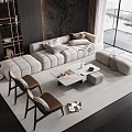 Modern Comfortable Sofa And Coffee Table Set With Upholstered Cushions In Living Room