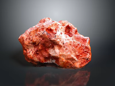 Red Stone Material With Textured Surface And Holes On Black Background With Reflection 3d model