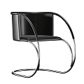 Modern Leather Accent Chair With Armrests Curved Chrome Metal Frame Black and Brown Sleek Design