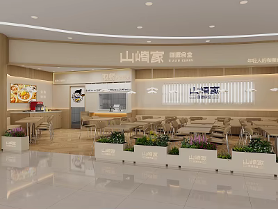 Modern Healthy Restaurant Interior With Bright Space Green Plants And Tables 3d model