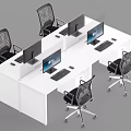 Modern White Office Desk Workstation With Computers And Ergonomic Office Chairs