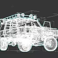 Green Vintage Off Road Vehicle with Roof Rack Spotlights and Large Tires