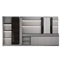 Modern File Cabinet With LED Lighting Dark Striped Panels Gray Storage And Multiple Shelves
