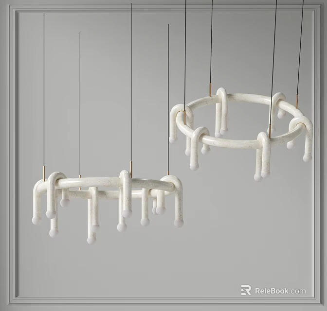 Modern White Chandeliers with Circular Frame and Hanging Cylindrical Decor Elements 3d model