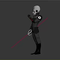 Sci Fi Character In Black Armor With White Helmet And Red Lightsaber