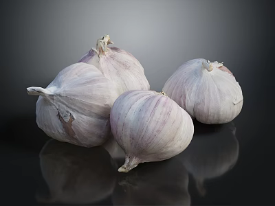 Fresh Garlic Bulbs With White Skin And Firm Texture On Black Surface 3d model