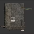 Medieval Stone Scene Structure With Stone Walls Platform Fabric Curtains And Stone Base
