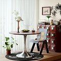 Quiet Ancient Style Dining Table and Chair Combination Ancient Style Dining Cabinet Decoration Combination 3d model