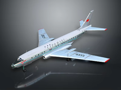 Passenger Airplane Model With Vintage Design White Body Red Accents And 1029 Registration Number 3d model
