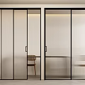 Modern Interior Space With Frosted And Ribbed Glass Partition Doors