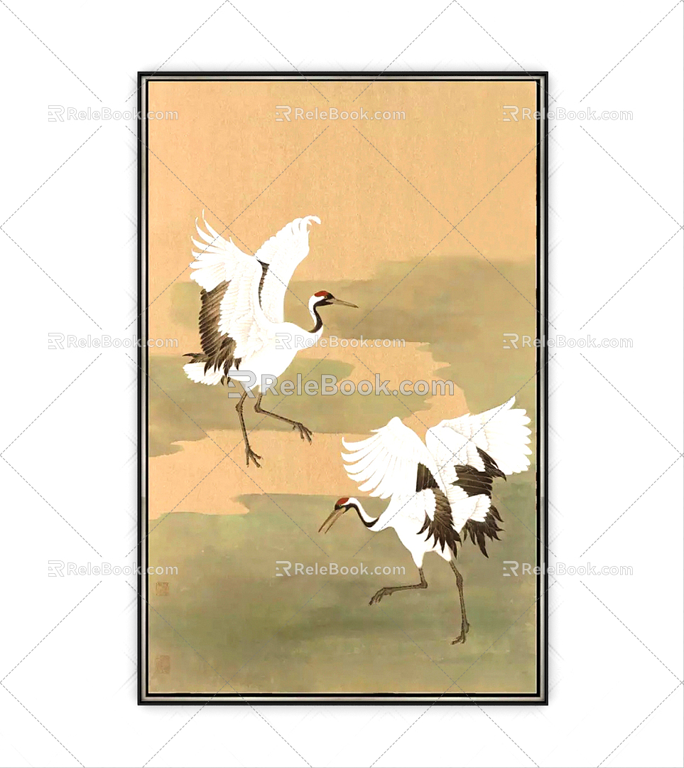 New Chinese Animal Painting White Crane Wings Spreadgate Hanging Painting 3d model