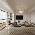 Modern Dining and Living Room Interior With Large Window Green Plants Fireplace and White Sofa