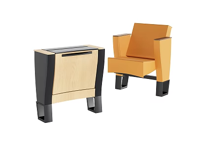 Modern Public Chair With Orange Seat Wooden Frame Black Legs And Side Cabinet 3d model