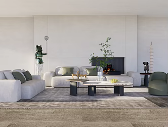 Living room sofa coffee table leisure chair floor lamp fireplace ornaments combination 3d model
