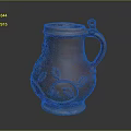 Sculpted Ceramic Pitcher With Intricate Carved Leaf Patterns And Black Handle 3d model