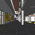 Modern Elevator Corridor With Spacious Tile Floor Ceiling Lights Directional Signs And Pedestrians 3d model