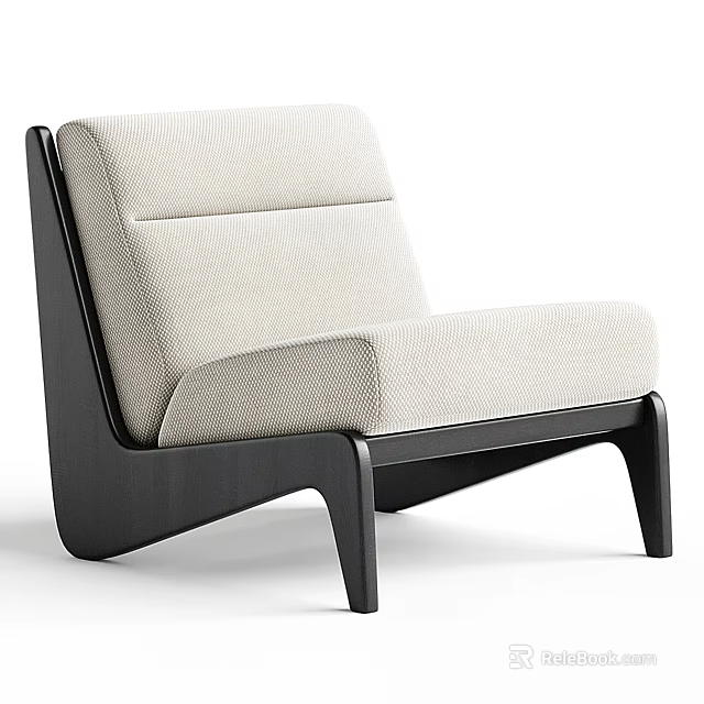 Modern Comfortable Armchair Upholstered in Beige Fabric with Black Wooden Frame 3d model 
