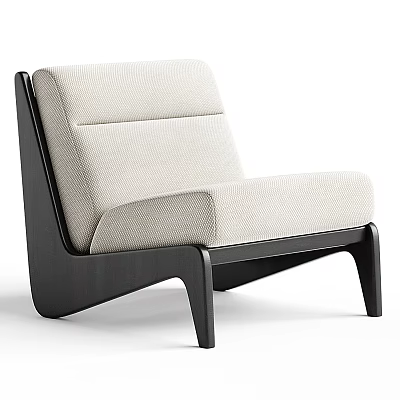 Modern Comfortable Armchair Upholstered in Beige Fabric with Black Wooden Frame 3d model