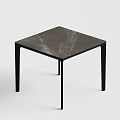 Modern Dining Table With Gray White Veined Marble Top And Black Metal Legs