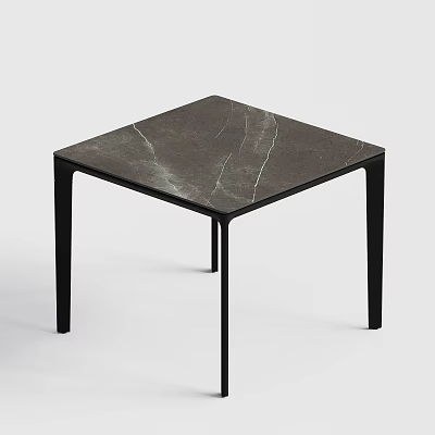 Modern Dining Table With Gray White Veined Marble Top And Black Metal Legs 3d model