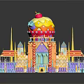Cartoon Scenery Whimsical Candy Castle With Giant Ice Cream Tower Cherry And Colorful Spires