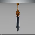Fantasy Sword With Orange Hilt Green Gemstone Blue Blade And Intricate Design