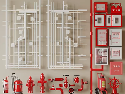Comprehensive Fire Safety Equipment Collection Featuring Hydrants Extinguishers Pipes and Cabinets 3d model